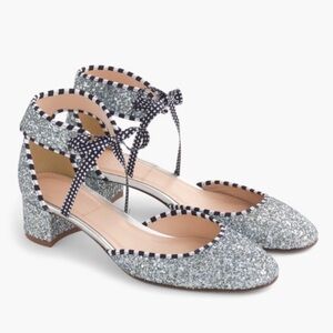 J. Crew Glittery Ankle Tie Heels Size 9.5